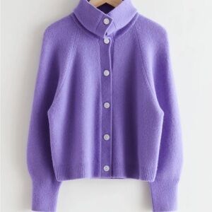 & Other Stories Amethyst Collared Cardigan Sweater in Wool Blend, Sz L